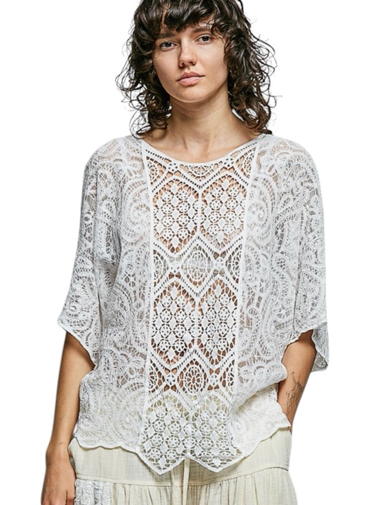 POL Tops - 302:  POL NEW CROCHET TOP OFF WHITE (H20)